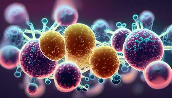 Magnified molecular structure of bacteria causing disease on glowing background photo