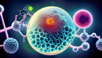 Magnified molecular structure of bacteria causing disease on glowing background photo