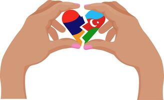 A broken heart in colors of Armenian and Azerbaijani flags. Unity concept. Nagorno Karabakh conflict. Vector illustration