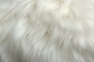 White fur texture. Long shaggy fluffy soft cozy fur, pile. Polar bear fur. Fur of white long-haired dog, rabbit, cat, sheep. Design element, fashion, print, textile, blanket rug. Close up AI generated photo
