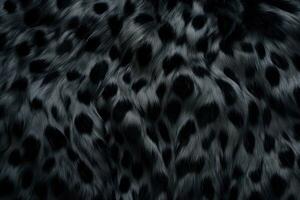 Black panther or puma fur texture. Abstract panther skin design. Black fur with black spots. Fashion. Animal skin. Black leopard. Design element, print, backdrop, textile, cover, notebook AI generated photo