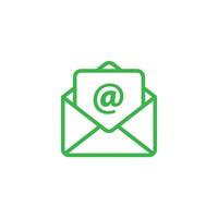 eps10 Outline email vector icon isolated on white background. Open envelope pictogram in green color. Line art mail symbol.