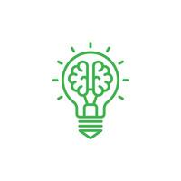 Creative idea flat line art icon template. symbol of Brain in lightbulb vector illustration. Thin sign of innovation, solution, education logo isolated on white background