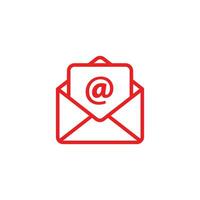 eps10 Outline email vector icon isolated on white background. Open envelope pictogram in red color. Line art mail symbol.