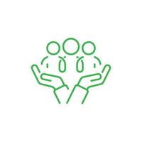 eps10 vector inclusion social equity line art icon. help or support employee, gender equality, community care sign, age and culture diversity, people group save illustration, green thin line symbol.