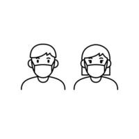 a man and woman wear mask icon. People wearing protective surgical mask. Concept of coronavirus disease quarantine Covid-19 Notice Safety sign line Vector illustration Design white background EPS10