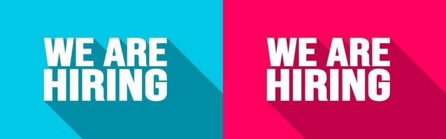 We are hiring job vacancy long shadow banner, poster and social media post template. business concept of search and recruitment. join our team announcement lettering in speech. Vector Illustration.