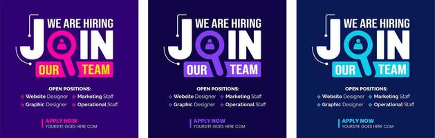 We are hiring job vacancy social media post banner design template set. business concept of search and recruitment. join our team announcement lettering in speech. Vector Illustration.