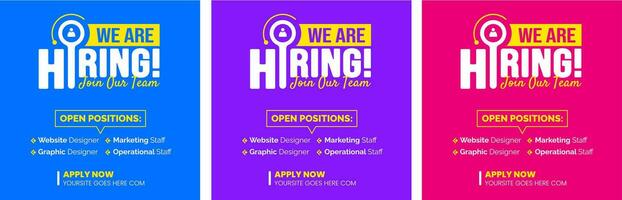 We are hiring job vacancy social media post banner design template set. business concept of search and recruitment. join our team announcement lettering in speech. Vector Illustration.