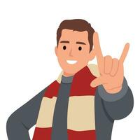 Young cool man feeling happy, fun, confident, positive and rebellious, making rock or heavy metal sign with hand. vector