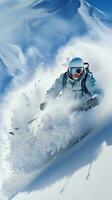 Skiing. Graceful glides down snow-covered mountains photo