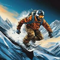 Snowboarding. Thrilling jumps and tricks in snowy terrain photo