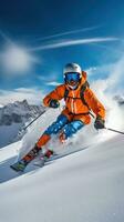 Skiing. Graceful glides down snow-covered mountains photo