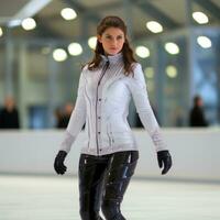 hielo Patinaje. elegancia y precisión en glacial superficies foto