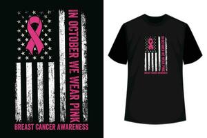 American Flag In October We Wear Pink Breast cancer awareness month  T Shirt Design vector