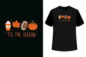 Tis The Season Pumpkin Leaf Latte Fall Thanksgiving Football T-Shirt vector