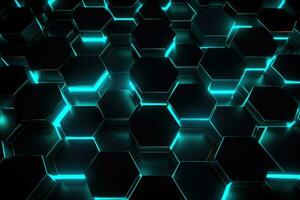 Abstract background with glowing hexagons. Generative AI photo