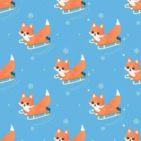 Winter sport fox on skis, sled, snowboard, skates. seamless pattern. vector