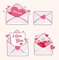 Set of postal letters for valentine's day, hearts, valentine card and other elements. vector