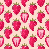 patrones de jugoso fresas, todo y cortar. adecuado para regalo papel, Fruta diseño. festivo póster, saludo bandera, ropa impresión. para niños antecedentes. vector