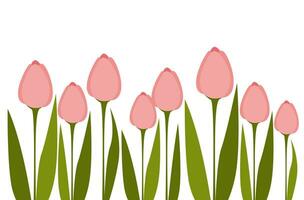 Seamless spring pattern with tulips, in flat vector style.