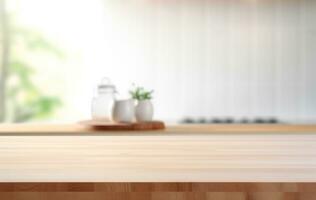 wooden tabletop in kitchen AI Generated photo