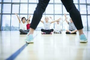 Pupils exercising in gym class photo