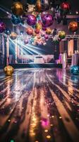 Dance floor shines with disco ball photo