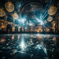 Dance floor shines with disco ball photo