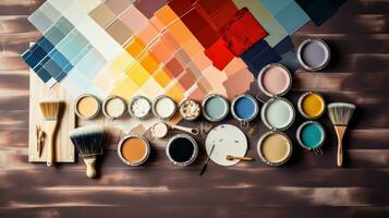 Home improvement. tools and paint swatches photo