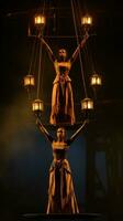 Acrobats. Suspended in the air defying gravity photo