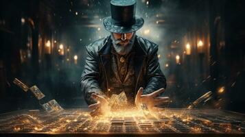 Magician. Mysterious sorcerer pulling off impossible illusions photo