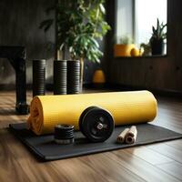 Fitness motivation. weights and yoga mats photo