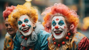 Clowns. Smiling silly and colorful entertainers photo