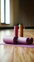 Fitness motivation. weights and yoga mats photo