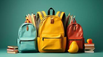 Back to school. backpacks and textbooks photo