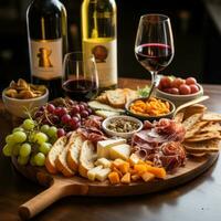 Foodie delights. charcuterie boards and wine photo