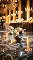 Dance floor shines with disco ball photo