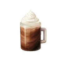 Hot coffee latte in the cup. Watercolor vector illustration. Hot cappuccino with whipped cream