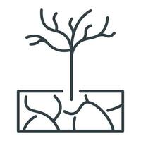 Dry dead tree growing in infertile soil, vector isolated flat icon, global warming concept.