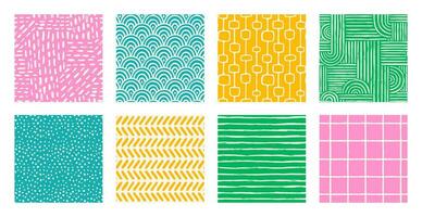 Set of Aesthetic Contemporary printable seamless pattern with abstract Minimal elegant line brush stroke shapes and line in vibrant colors. vector