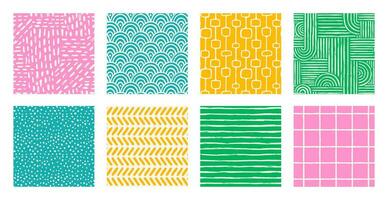 Set of Aesthetic Contemporary printable seamless pattern with abstract Minimal elegant line brush stroke shapes and line in vibrant colors. vector