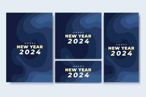 Happy New Year Flyer and Social Media Bundle Set with Abstract Background Geometric vector