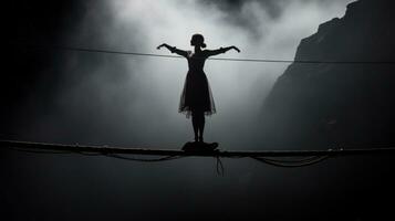 Tightrope. Precarious balance with the audiences breath photo