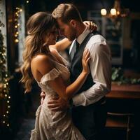 romántico lento danza con íntimo abrazo foto