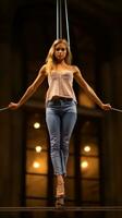Tightrope. Precarious balance with the audiences breath photo