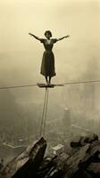 Tightrope. Precarious balance with the audiences breath photo