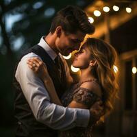 romántico lento danza con íntimo abrazo foto