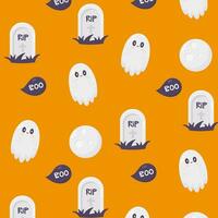 Halloween pattern with ghost and grave vector