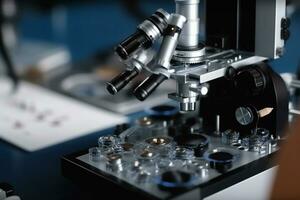 laboratorio microscopio. científico y cuidado de la salud investigación antecedentes. generativo ai foto